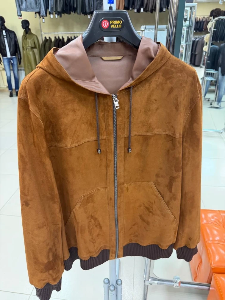 Замшевый мужской бомбер премиум класса 567з, виски, размер 50, артикул 29900-0