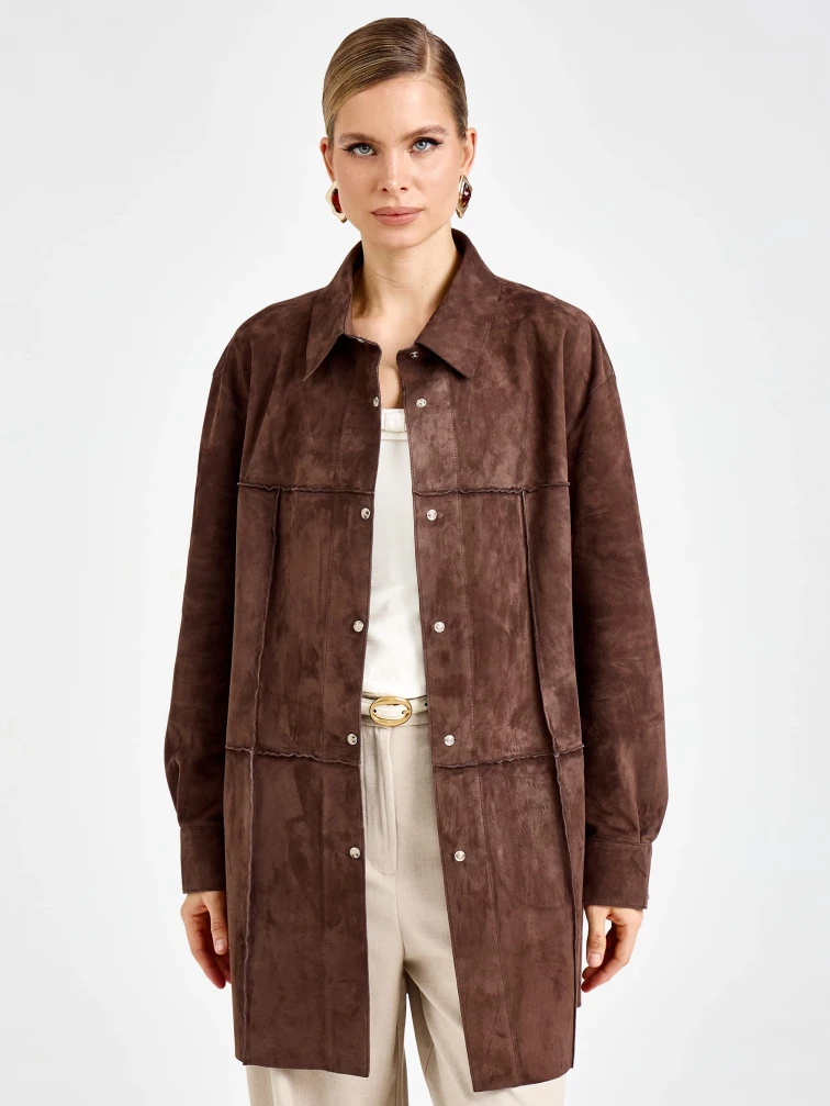 Коричневая женская замшевая куртка премиум класса 3108з, размер 42, артикул 92230-1