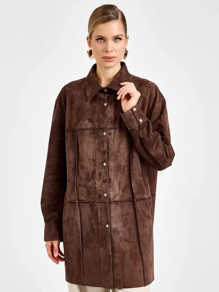 Коричневая женская замшевая куртка премиум класса 3108з, размер 42, артикул 92230-2