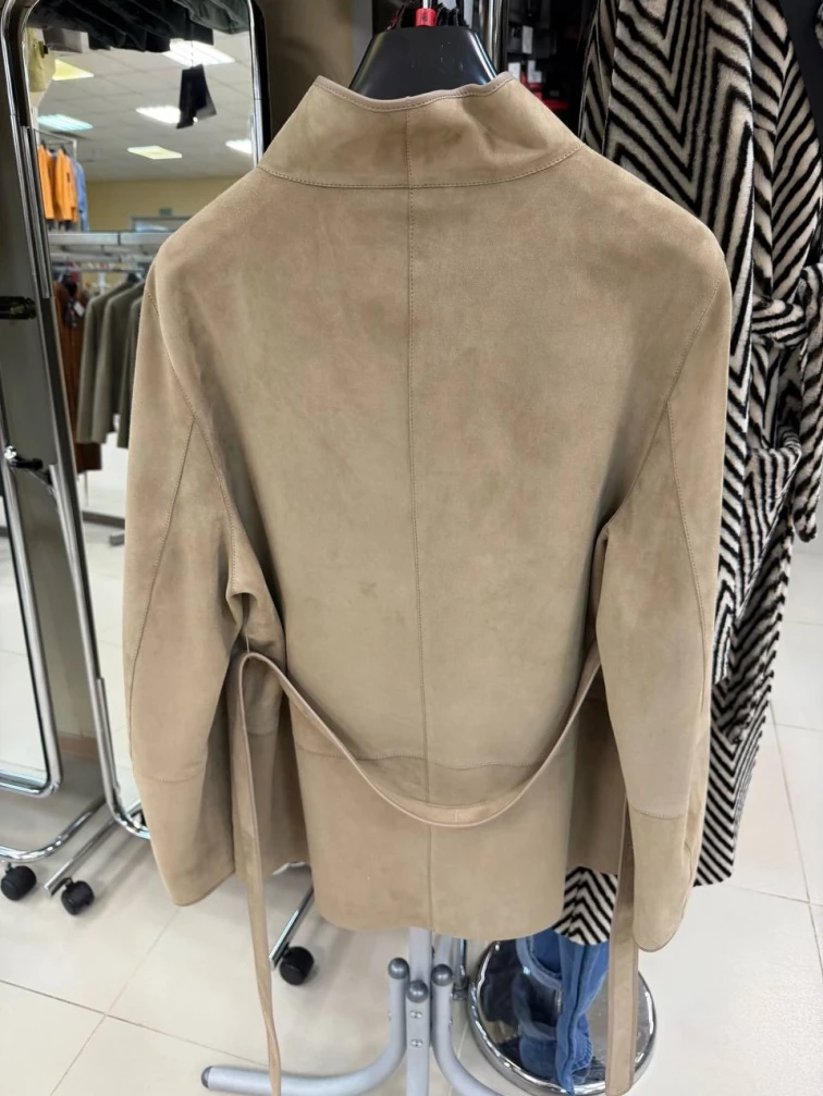 Бежевая женская замшевая куртка 3105з, размер 46, артикул 92340-1
