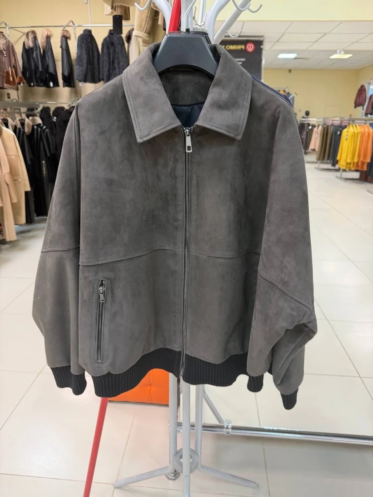 Женская замшевая куртка бомбер премиум класса 3106з, серая, размер 44, артикул 92430-0