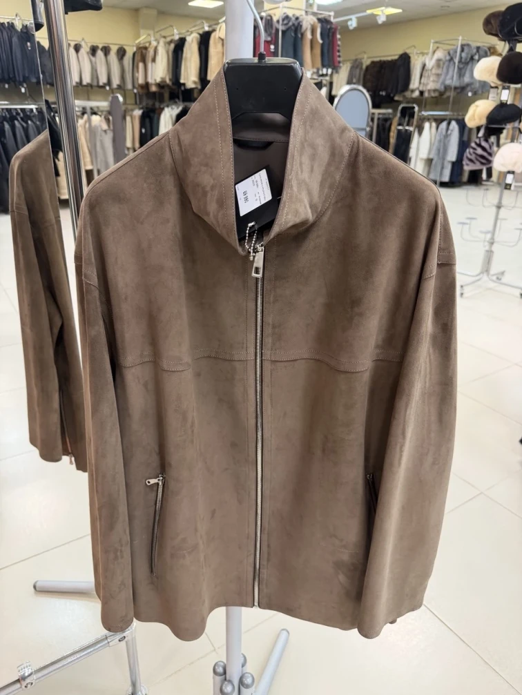 Замшевая женская куртка премиум класса 3090з, светло-коричневая, размер 42, артикул 92360-0