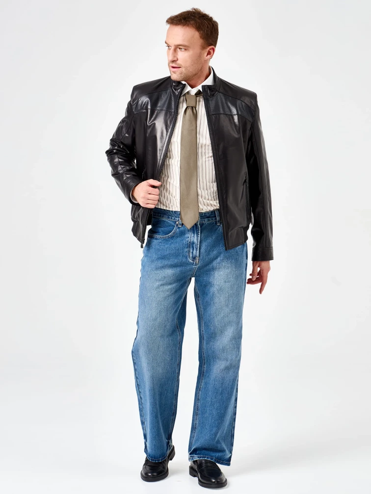 Короткая мужская кожаная куртка премиум класса 531, черная, размер 48, артикул 29790-7