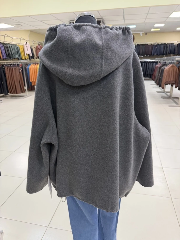 Полупальто кашемировое женское с капюшоном 1132-70, темно-серое, размер 50, артикул 92540-1