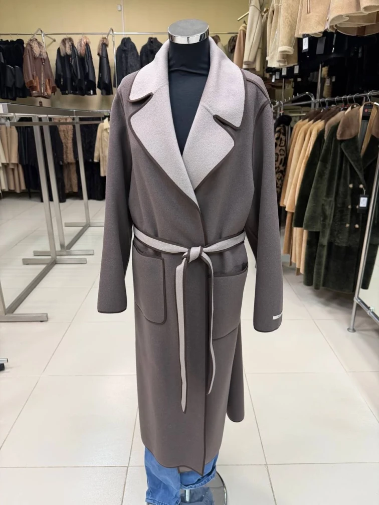 Женское кашемировое пальто темно-коричневое премиум класса 1055-125, размер 46, артикул 92490-0