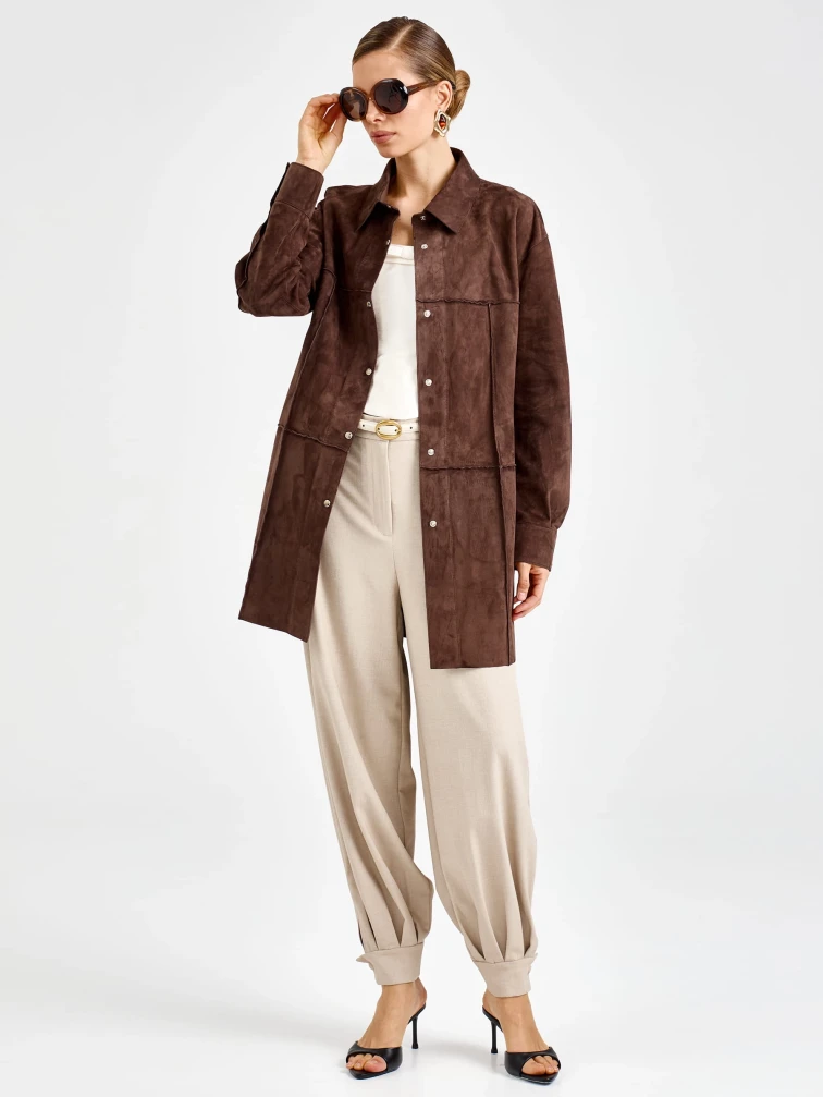 Коричневая женская замшевая куртка премиум класса 3108з, размер 42, артикул 92230-7