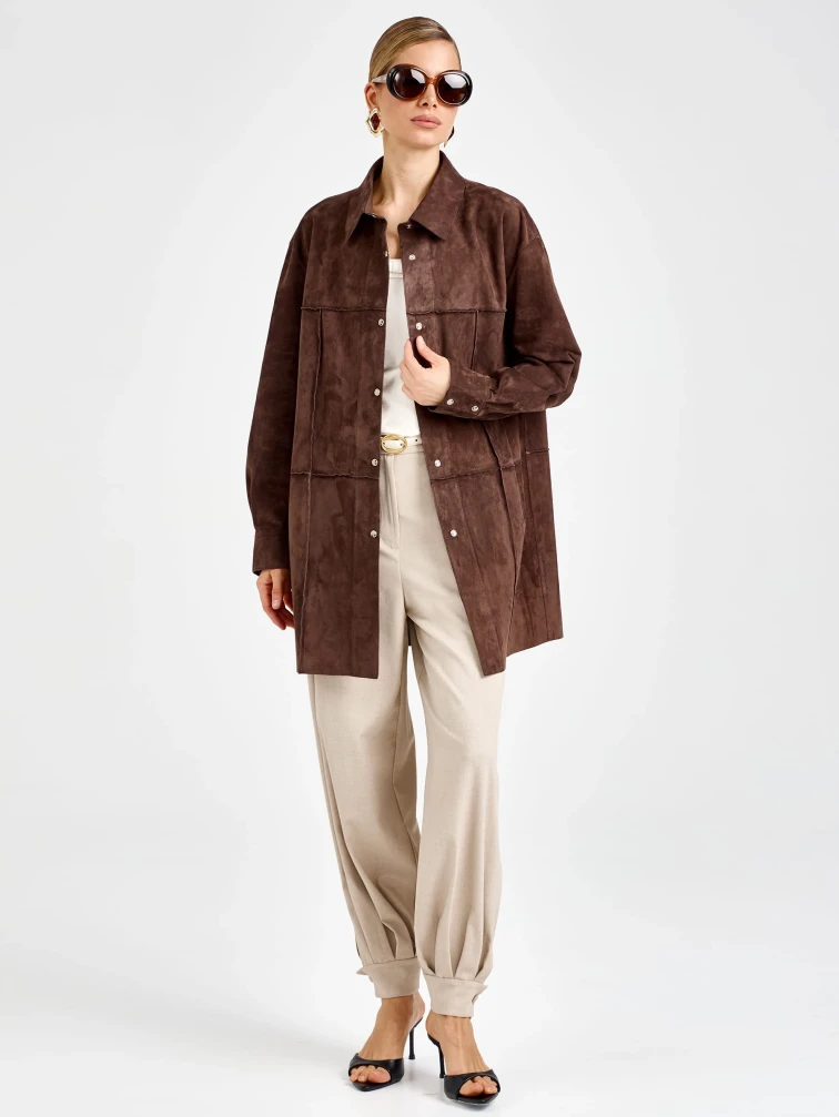 Коричневая женская замшевая куртка премиум класса 3108з, размер 42, артикул 92230-0