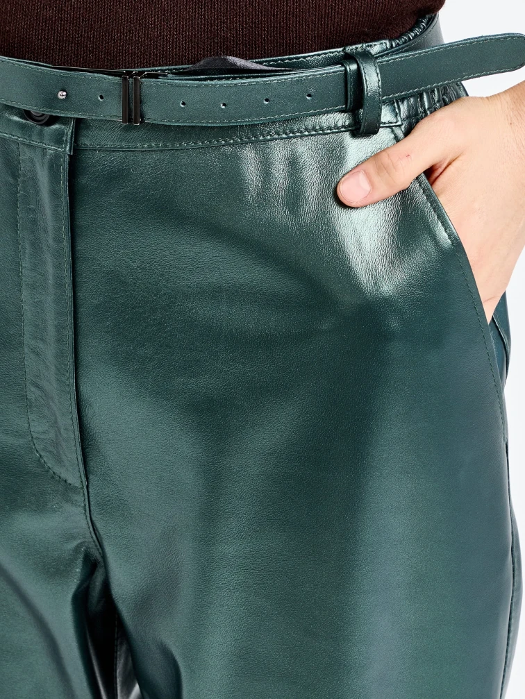 Кожаные женские брюки премиум класса 12, зеленые, размер 48, артикул 92620-3