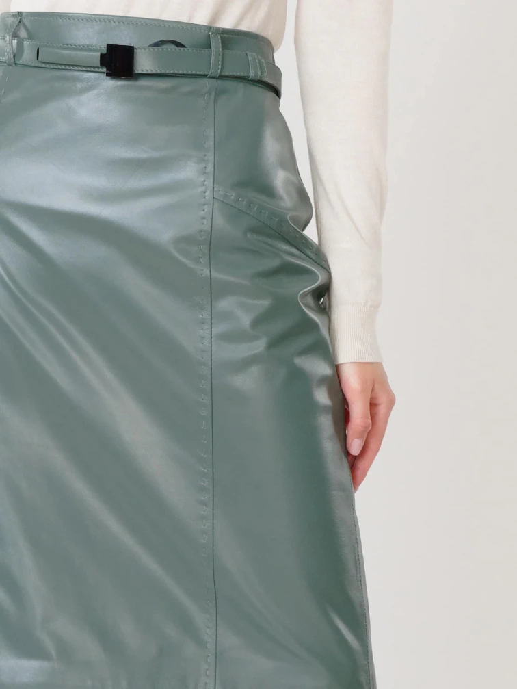 Оливковая кожаная юбка карандаш 02рс, размер 46, артикул 85471-2