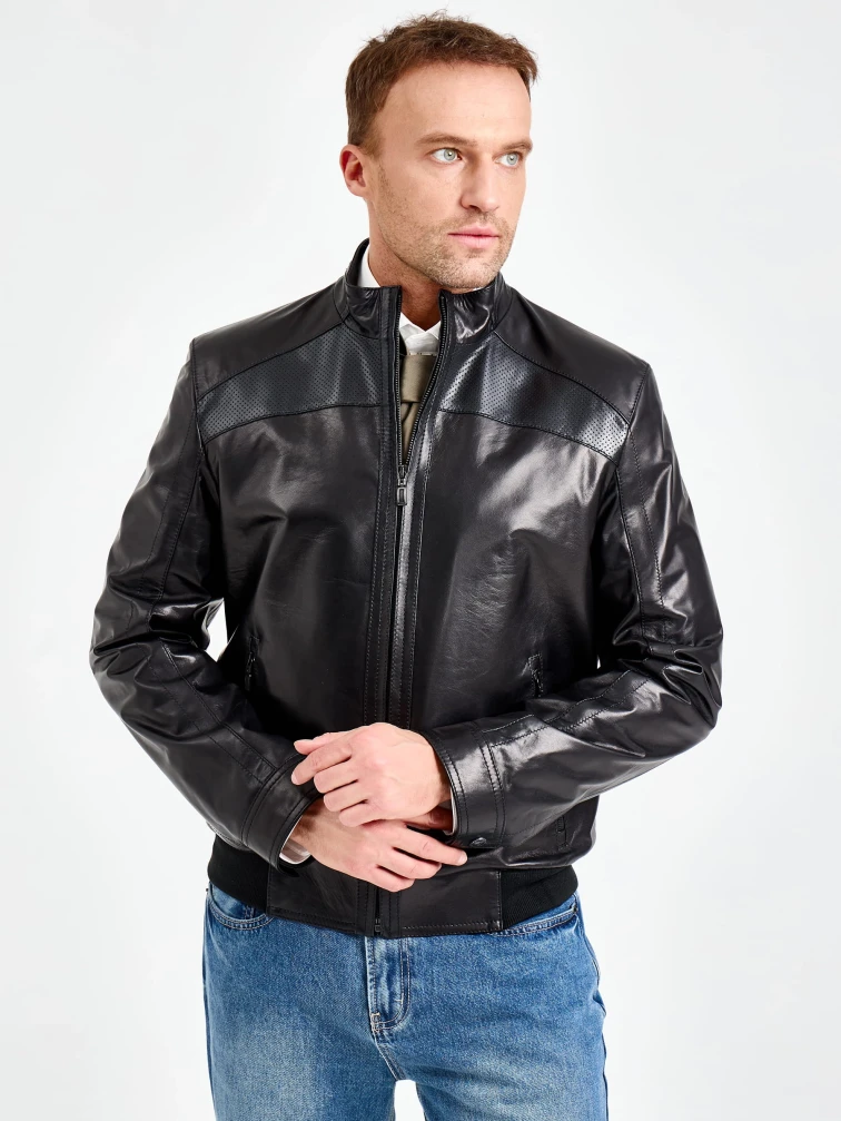 Короткая мужская кожаная куртка премиум класса 531, черная, размер 48, артикул 29790-4