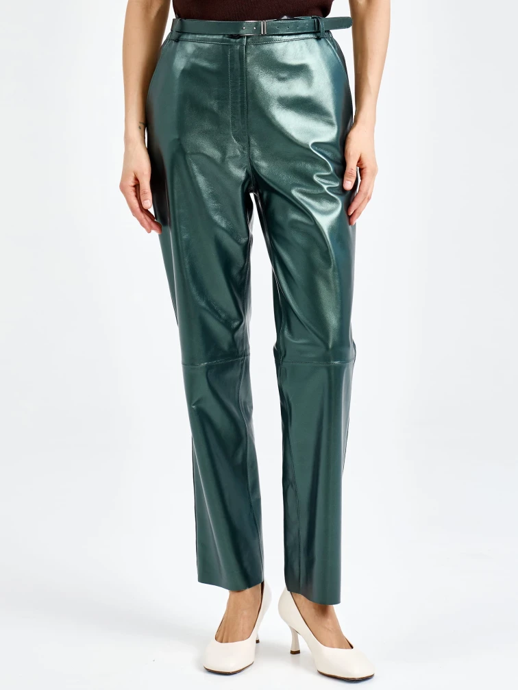 Кожаные женские брюки премиум класса 12, зеленые, размер 48, артикул 92620-4