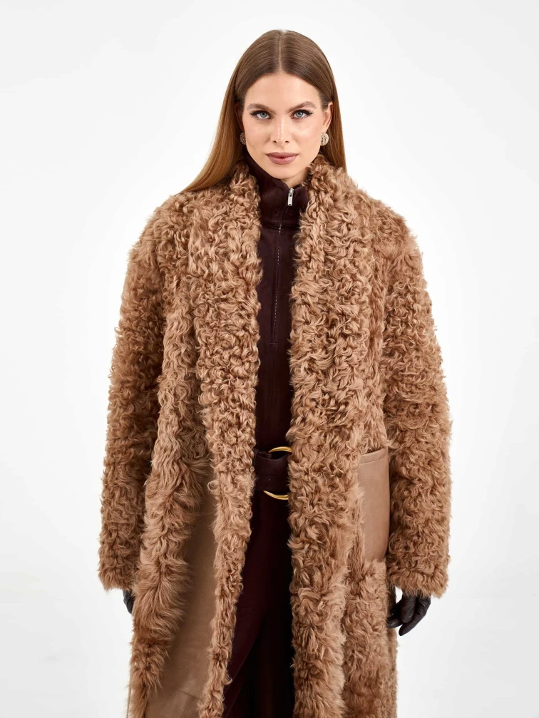 Пальто из натуральной овчины тиградо для женщин премиум класса 2020, светло-коричневое, размер 44, артикул 64300-7