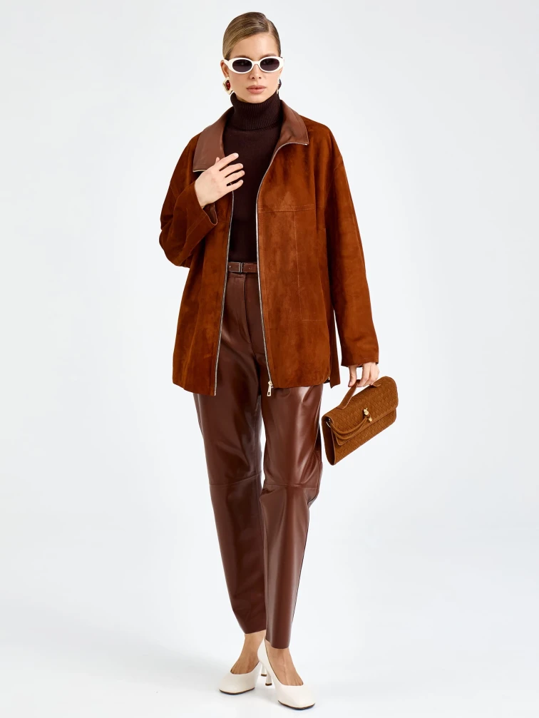 Женские кожаные брюки премиум класса 04, виски, размер 48, артикул 92610-0