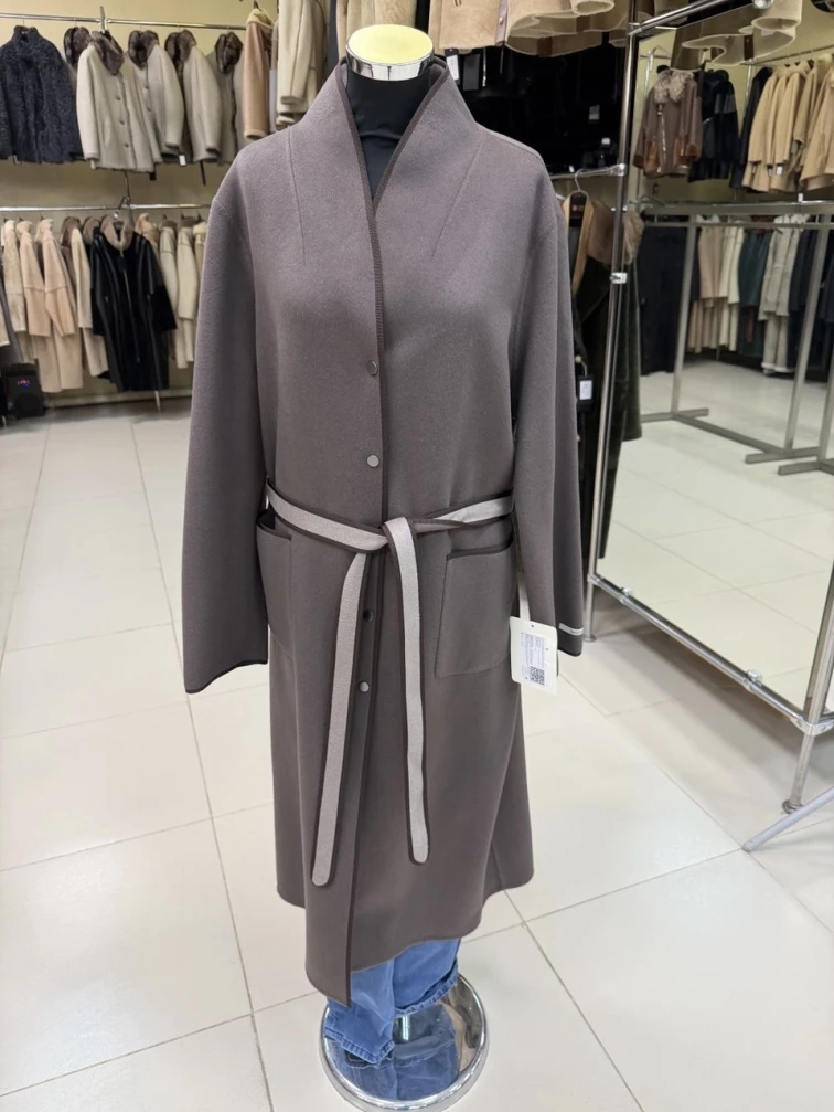 Пальто кашемировое женское темно-коричневое премиум класса 1130-125, размер 46, артикул 92470-0