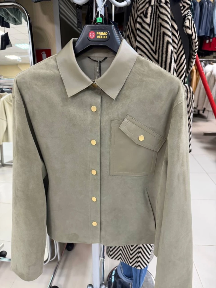 Короткая женская замшевая куртка 3111з, зеленая, размер 46, артикул 92350-0