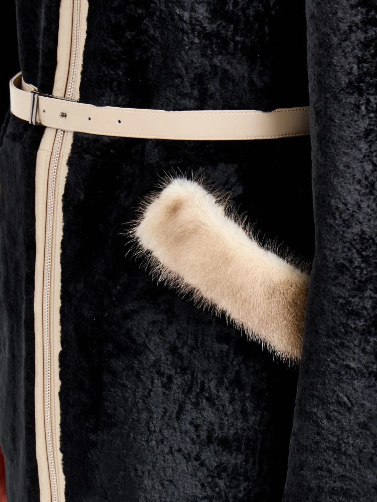 Черная женская дубленка из астрагана с мехом норки премиум класса 2018, размер 44, артикул 65140-2