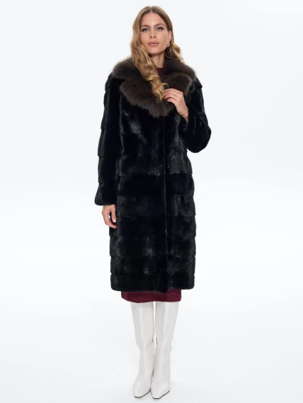 Черная норковая шуба с куницей 2а, размер 44, артикул 65150-7