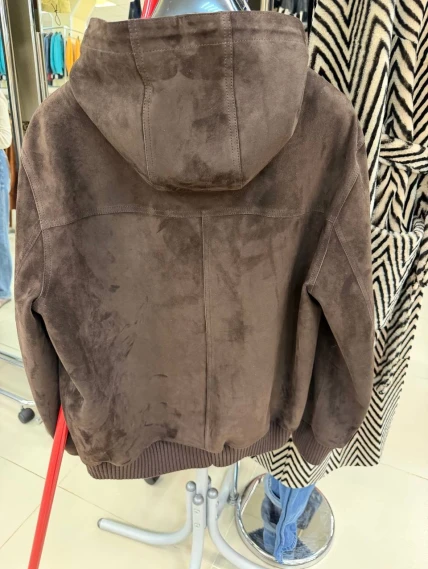 Мужская замшевая куртка бомбер премиум класса 567з, коричневая, размер 50, артикул 29850-1