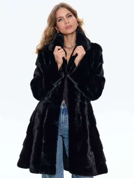 Поперечная женская шуба из меха норки MANAKAS WMF 10026, черная, размер 42, артикул 34300-4