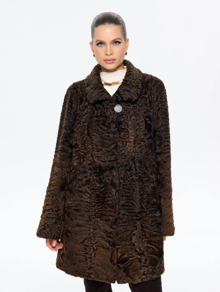 Короткая женская шуба из меха каракульчи Лиза, коричневая, размер 60, артикул 65570-2