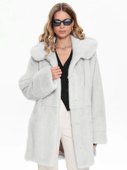Белая норковая шуба с капюшоном Жанет, размер 52, артикул 65480-7