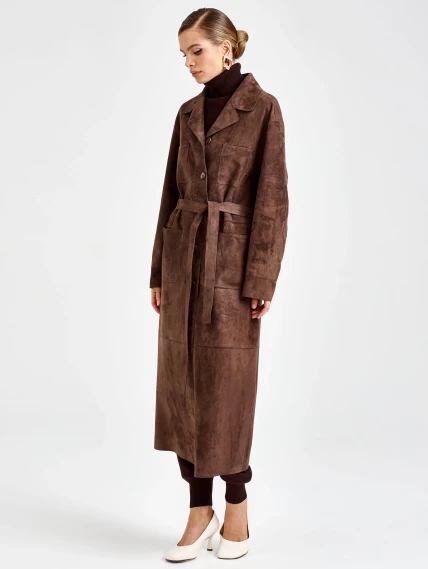 Женский замшевый плащ премиум класса 3112з, коричневый, размер 46, артикул 92370-7