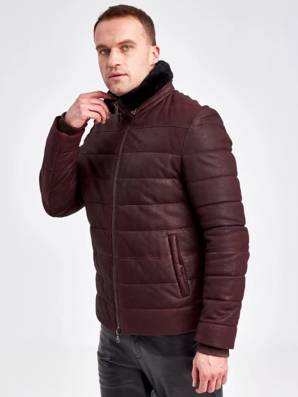 Кожаный пуховик зимний мужской 4678, короткий, бордовый, размер 50, артикул 23120-4