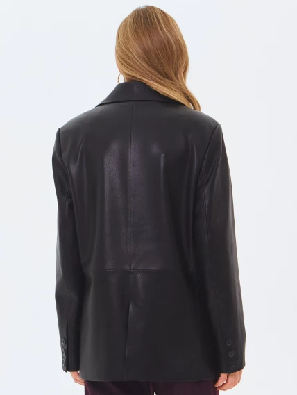 Кожаный женский пиджак премиум класса 3096, черный, размер 46, артикул 24490-5
