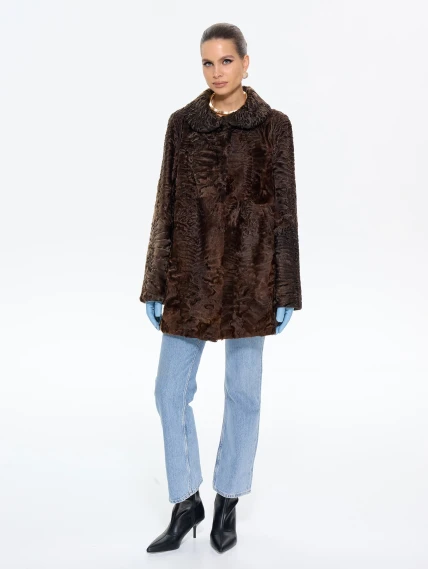 Женская шуба из меха каракульчи Елизавета, коричневая, размер 56, артикул 65590-0