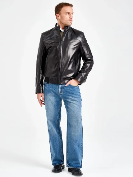 Короткая мужская кожаная куртка премиум класса 531, черная, размер 48, артикул 29790-0