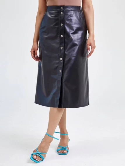 Черная кожаная юбка 08, размер 44, артикул 85551-4