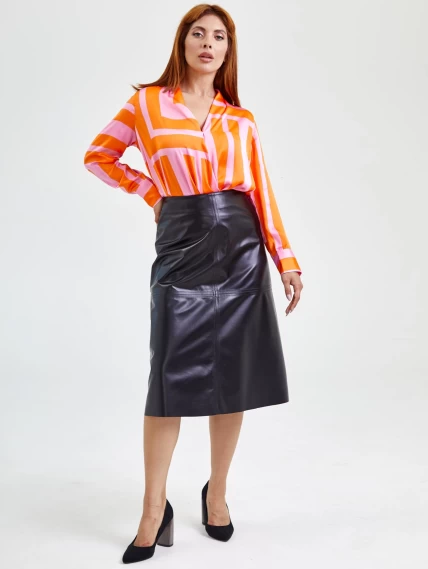 Кожаная юбка миди 09, черная, размер 46, артикул 85560-3