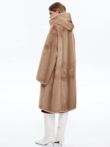 Длинная норковая женская шуба с капюшоном Жанет, пастельная, размер 52, артикул 65170-5