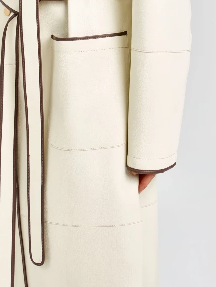 Белый женский кожаный плащ премиум класса 3104, размер 48, артикул 92140-2