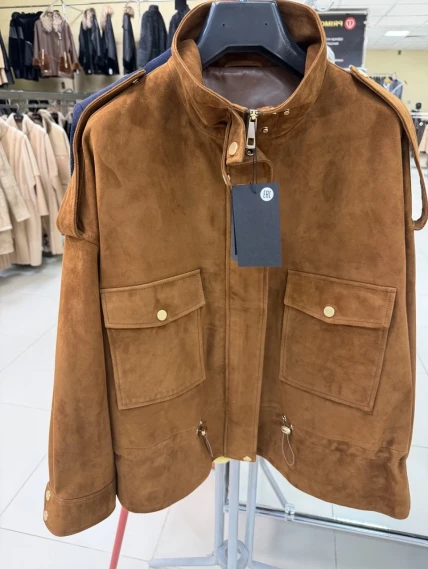 Замшевая женская куртка премиум класса 3101з, виски, размер 48, артикул 92420-0