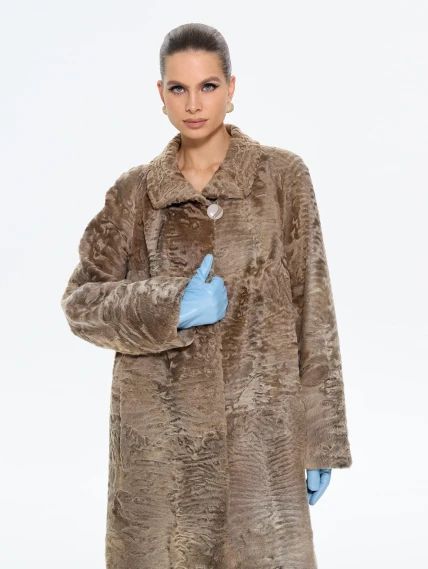 Длинная женская шуба из меха каракульчи Лиза, бежевая, размер 56, артикул 65600-2