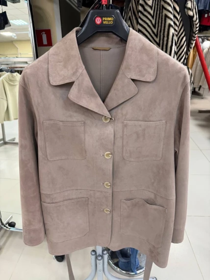 Женская замшевая бежевая куртка пиджак премиум класса 3092з, размер 44, артикул 92650-0