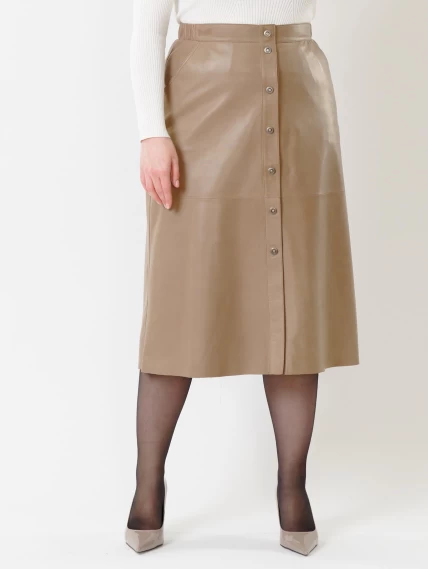 Длинная кожаная юбка 08, серо-коричневая, размер 50, артикул 85310-2
