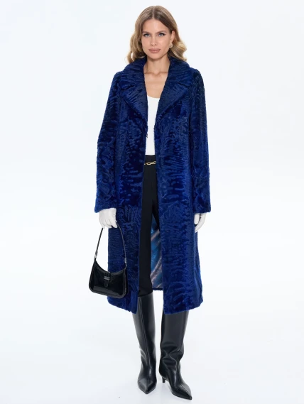 Длинная синяя каракулевая женская шуба Алиса, размер 48, артикул 65190-7