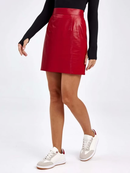 Женские кожаная юбка из экокожи 4539989, красная, размер 46, артикул 85850-6