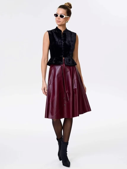 Бордовая кожаная юбка 01рс, размер 44, артикул 85442-3