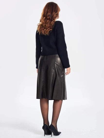 Черная расклешенная кожаная юбка 04, размер 50, артикул 85971-7