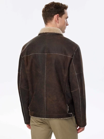 Короткая дубленка из овчины керли премиум класса для мужчин 140, коричневая, размер 44, артикул 71510-5