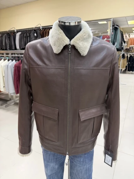 Короткая мужская дубленка премиум класса 565мех, коричневая, размер 48, артикул 29810-0