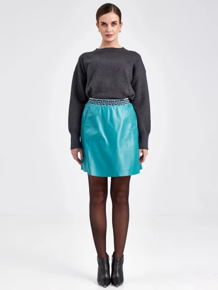Кожаная юбка мини из натуральной кожи 05, бирюзовая, размер 46, артикул 85870-3