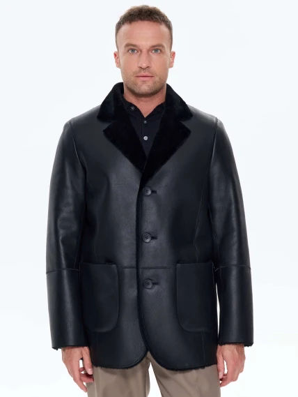 Мужская дубленка пиджак премиум класса 443, черная, размер 48, артикул 41210-4