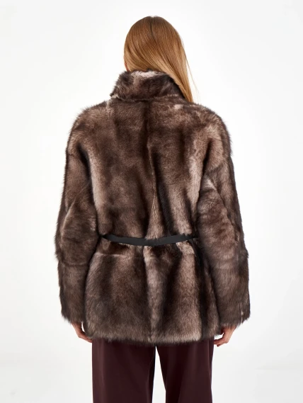 Короткая женская дубленка 2072, cерая, размер 42, артикул 64960-4