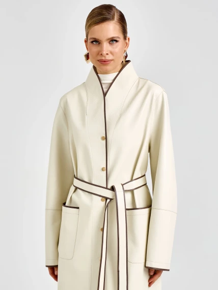 Белый женский кожаный плащ премиум класса 3104, размер 48, артикул 92140-7