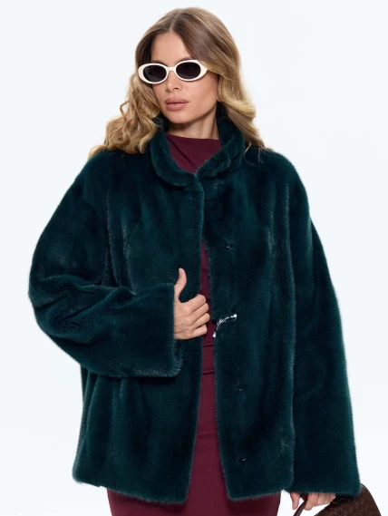 Короткая женская норковая куртка Жанет-2, зеленая, размер 44, артикул 65660-0