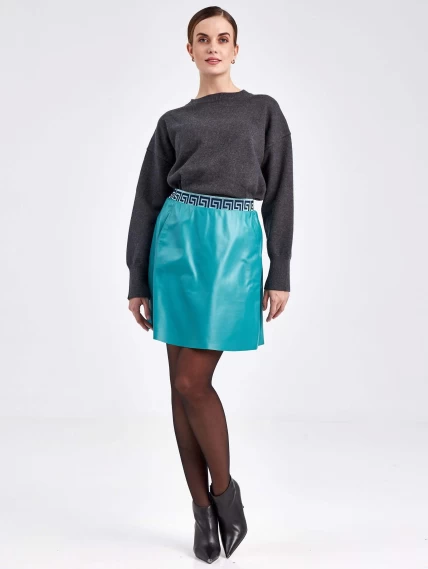 Кожаная юбка мини из натуральной кожи 05, бирюзовая, размер 46, артикул 85870-6
